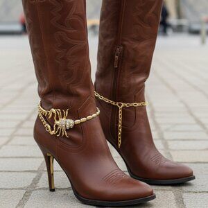 NEW Women Gold Metal Chain Boot Bracelet Shoe Anklet Scorpion Charm Jewelry PAIR